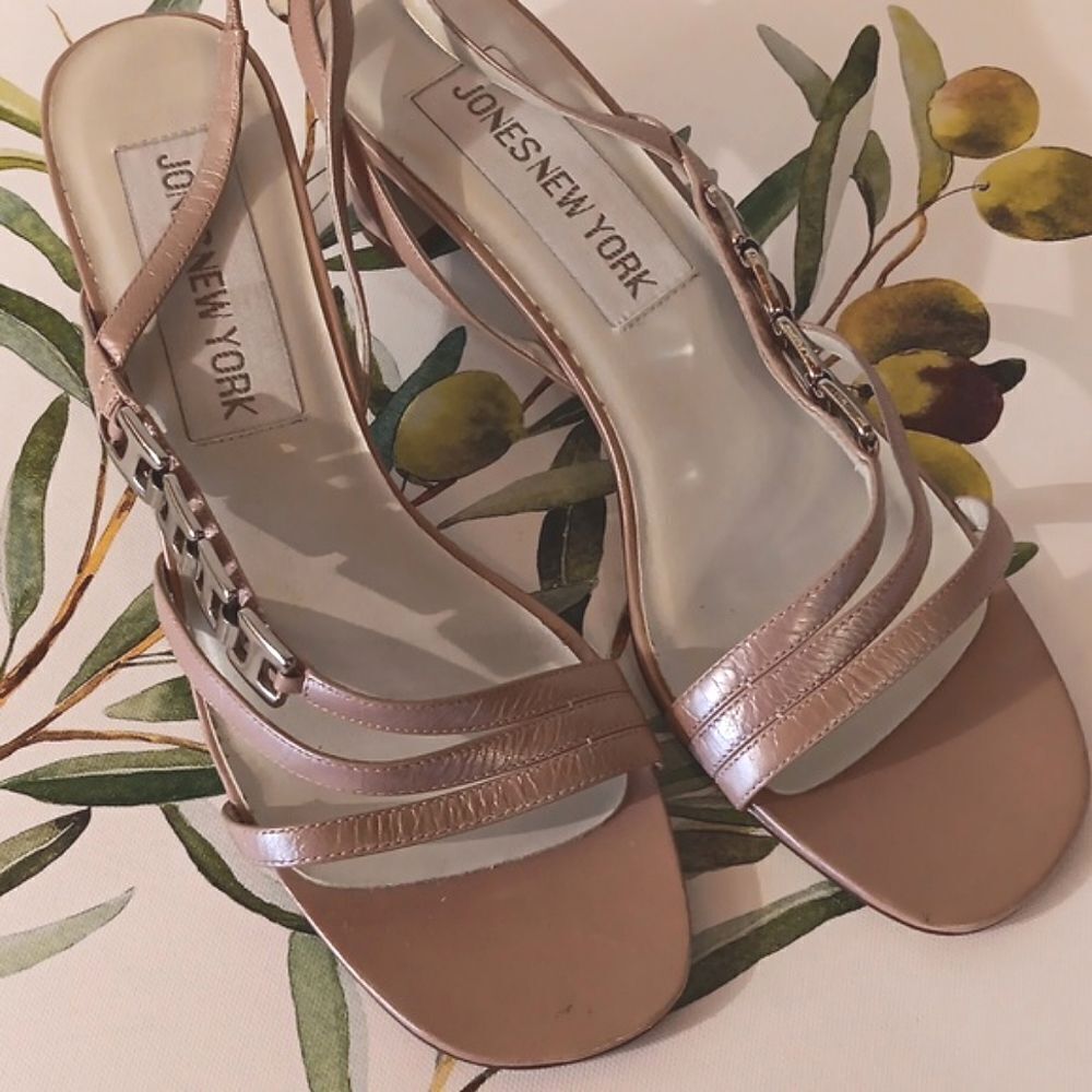 Jones New York Metallic Rose Gold Strappy Heels